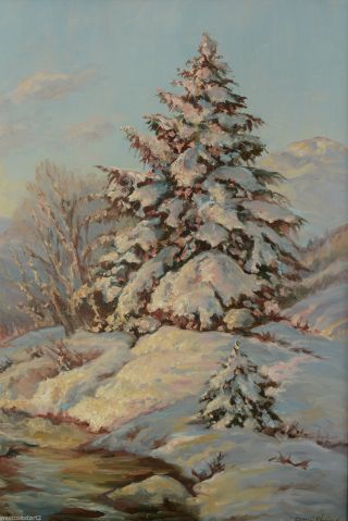 William Columbus Ehrig Painting Winter Landscape American Listed 1892 - 1962