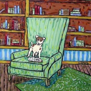 Rat Terrier Read In Chair Study Decor Dog Animal Art Tile Coaster Gift Librarian