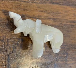 Vintage Small Carved Alabaster Stone Elephant Lucky Statue Figurine Trunk Up