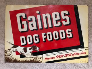 Vintage 50’s Gaines Dog Food Metal Litho Sign Old Stock