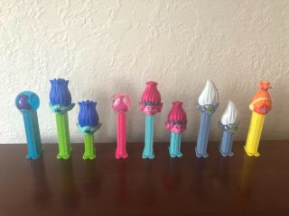 Pez Trolls Dispensers.  Set Of 9 Including Emoji Styles And Minis.  Loose.