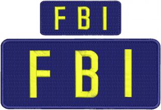 " Fbi " Embroidery Patches 4x10 And 2x5 Inches Hook On Back Yellow And Navy