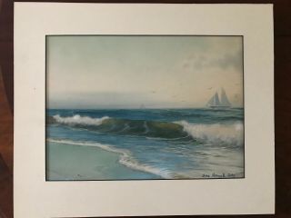 George Howell Gay Watercolor Painting Seascape Sailing Ships Surf Early 1900s