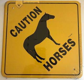 Sign Caution Horses Metal 12 " X12 "