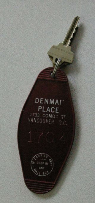 Vintage Hotel Room Key Denman Place Vancouver British Columbia B.  C