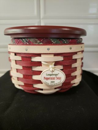 2009 Longaberger Peppermint Twist Tree Trimming Basket And Peppermint Coasters