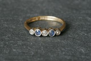 Vintage 18ct Gold & Platinum Art Deco Style Diamond & Sapphire Five Stone Ring