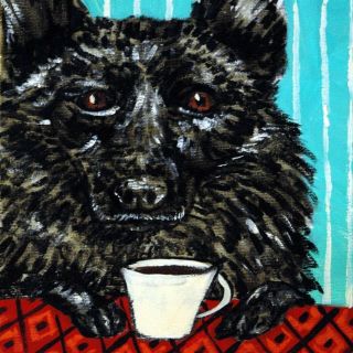Coffee Art With Schiperke Print On Ceramic Dog Tile Coaster Gift Modern Jschmetz