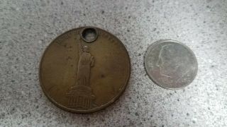 Vintage Brass Coin Key Chain Statue Of Liberty & Empire State Bldg.