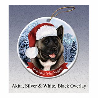 Akita Black And Silver Howliday Porcelain China Dog Christmas Ornament