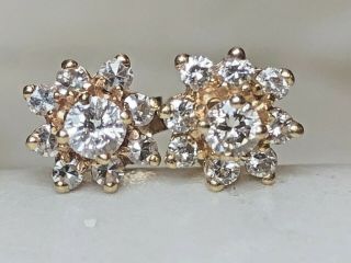 Estate Vintage 14k White Gold Natural Diamond Earrings Wedding Halo Italy