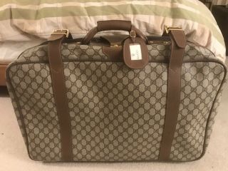 Vintage Authentic Gucci Suitcase In Brown With Gold Hardware