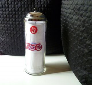 5 Cent Pepsi Cola Tall Clear Glass Straw Dispenser Holder Riverside California