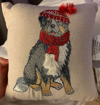 Cozy Shop Christmas Bernese Mountain Dog Embroidered Decorative Pillow 11x11