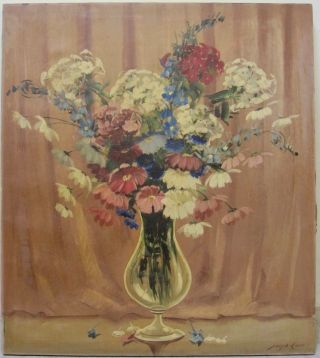 Joseph Lane Antique Texas Oil Painting Still Life Flowers Large Impressionism