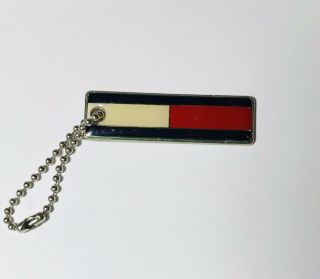 Vintage Tommy Hilfiger Keychain Silver With Enamel Logo Red White Navy