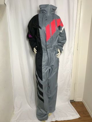 Vtg 80s Neon Obermeyer Rocket Mens Xl One Piece Ski Suit Snow Bib Snowsuit