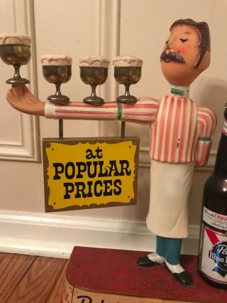 Pabst Blue Ribbon beer sign waiter guy Statue Cast Metal Vintage 1950s Bartender 2