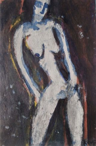 American Or German ? Expressionist Painting Artist Signed Illegibly Nude Woman
