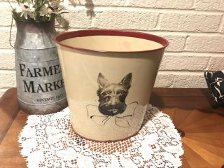 Cream And Red Scotty Dog Metal Trash Can Scottish Terrier Waste Basket