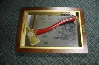 Firefighters Axe Collectible Axe On A Decorative Mirror Framed.  Unknown Company