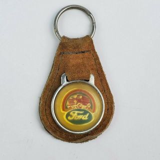 Vintage Ford Leather Key Chain Fob Ring With Metal Back Key Ring Van