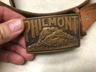 1960 ' s Philmont Scout Ranch Leather Belt & Brass Buckle - Size 40 2