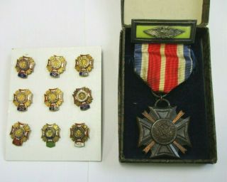 Veterans Of Foreign Wars Vfw Medal & Yearly Service Pin 5 Years - 45 Years