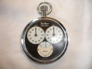 Vintage Hanhart Junghans 3 Dial Chronograph 1/10 Second Pocket Stop Watch