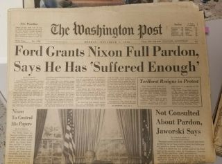 Ford Grants Nixon Full Pardon - 1974 Washington Post Newspaper