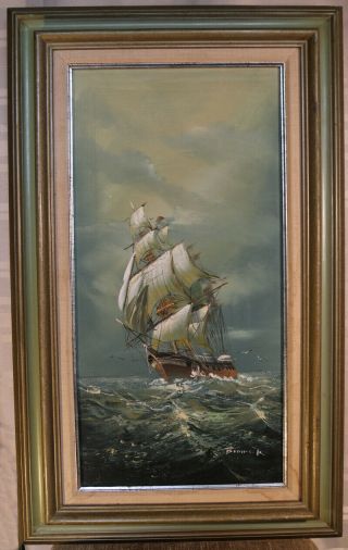 Oil Painting On Canvas - Sailing Ship In A Storm Signed By Bronipak ???