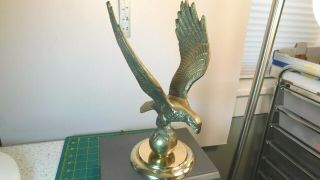 Vintage 3,  Lb Solid Brass Ball/globe Mounted Spread Wing Eagle W/inscribed Base