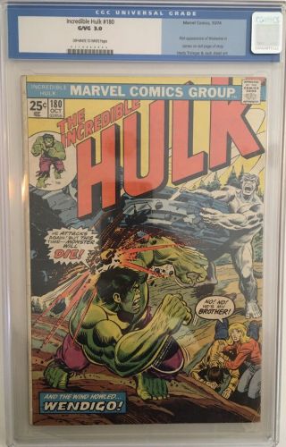 Incredible Hulk 180 Cgc 3.  0 Grade G/vg (1974) 1st Cameo Appearance Of Wolverine