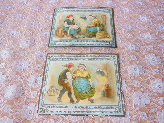 Victorian Christmas Cards/couple Dancing And Preparing Food
