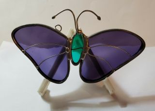 Vintage Lead Stained Glass Sun Catcher Purple Butterfly 5 " X 3 "