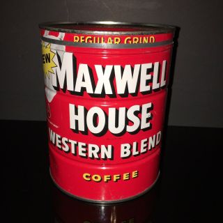 Brilliant Display 2lbs Maxwell House Western Blend Coffee Tin Key Wind Can W Lid