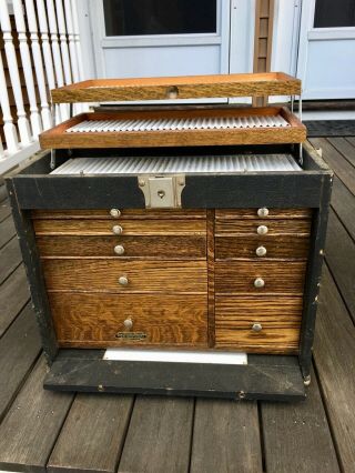 Vintage H Gerstner & Sons Dental Chest Box Cabinet,  Oak,  Model 18,