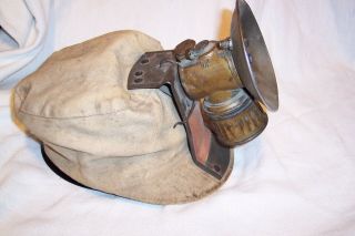 Vintage Justrite Carbide Lamp Miner’s Headlamp Coal Mining Light With Hat / Cap