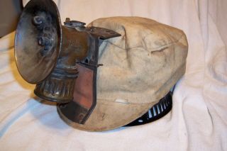 Vintage Justrite Carbide Lamp Miner’s Headlamp Coal Mining Light with Hat / Cap 3