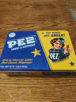 Pez Candy And Dispenser Classic Tin Holds 50 Rolls Pez Collectors Tin Case