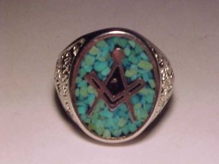 Masonic Ring With Turquoise Size 9 1/2