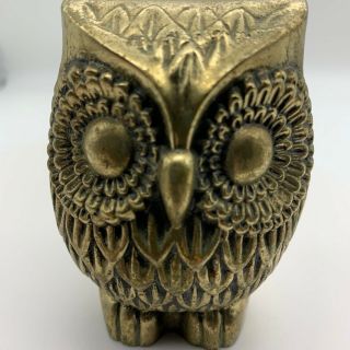 3 Vintage Brass Owls Birds Of Pray Paperweight Figurines Patina Owlet Tuto