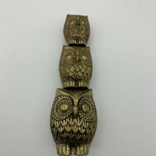 3 Vintage Brass OWLs Birds Of Pray Paperweight Figurines Patina Owlet Tuto 3