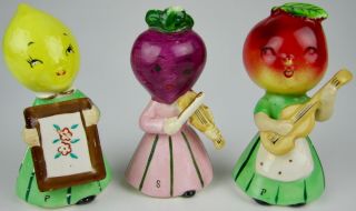Vintage Napco Anthropomorphic Vegetable And Fruit Head Salt & Pepper Shakers Mcm