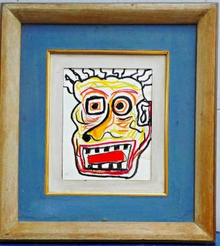 Stunning Painting By Jean - Michel Basquiat Oilstick On Paper With Frame