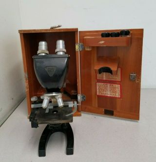 Vintage Bausch And Lomb 16033 - 185 Microscope With 3 Objectives