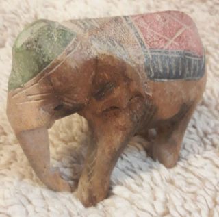 Vintage Hand - Carved Wooden Colored Elephant World Travel Souvenir Incised Color