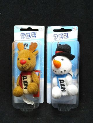 Holiday Pez Dispensers Snowman Reindeer Plush Keychain Stocking Stuffers