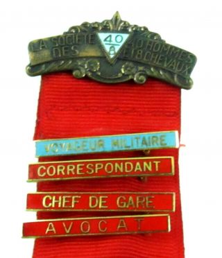 American Legion 40/8 Red Ribbon Medal W/4 Ladder Bars & Box Car Pin Al4