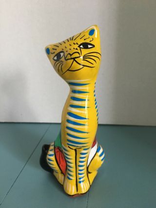 Isidoro Ceramic Yellow Cat Figurine Mexico Folk Art Signed